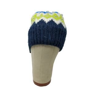 Land's End 100% Acrylic Beanie Hat Blue Size M-L Striped Diamond Pattern